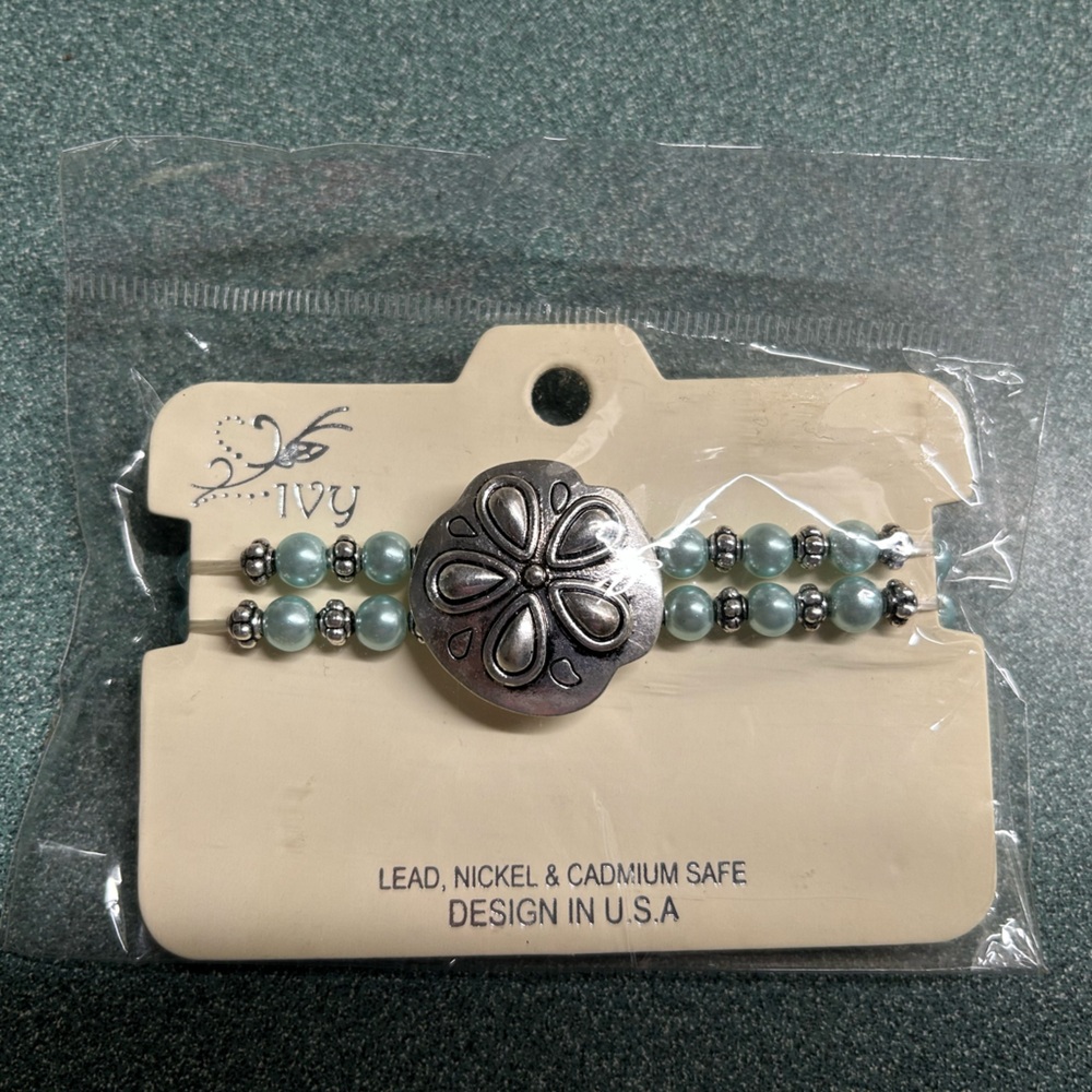 Ivy Silver and Blue Beaded Bracelet